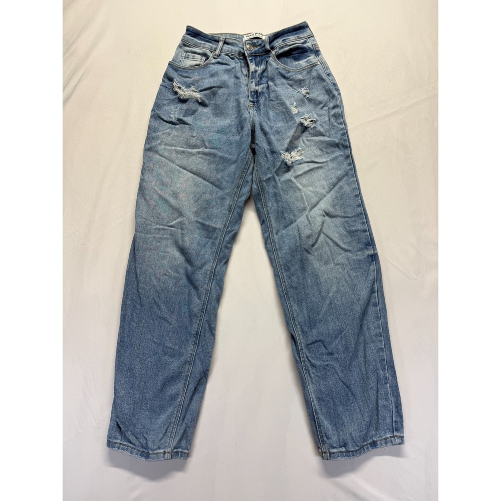 Wax Jeans Womens 1/25 Blue Denim‎ Medium Wast Mid Rise Distressed Straight Leg